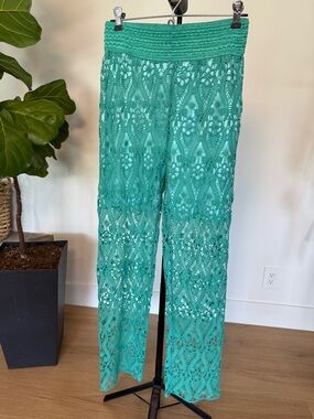 Teal Crochet Lace Wide-Leg Pants Size M